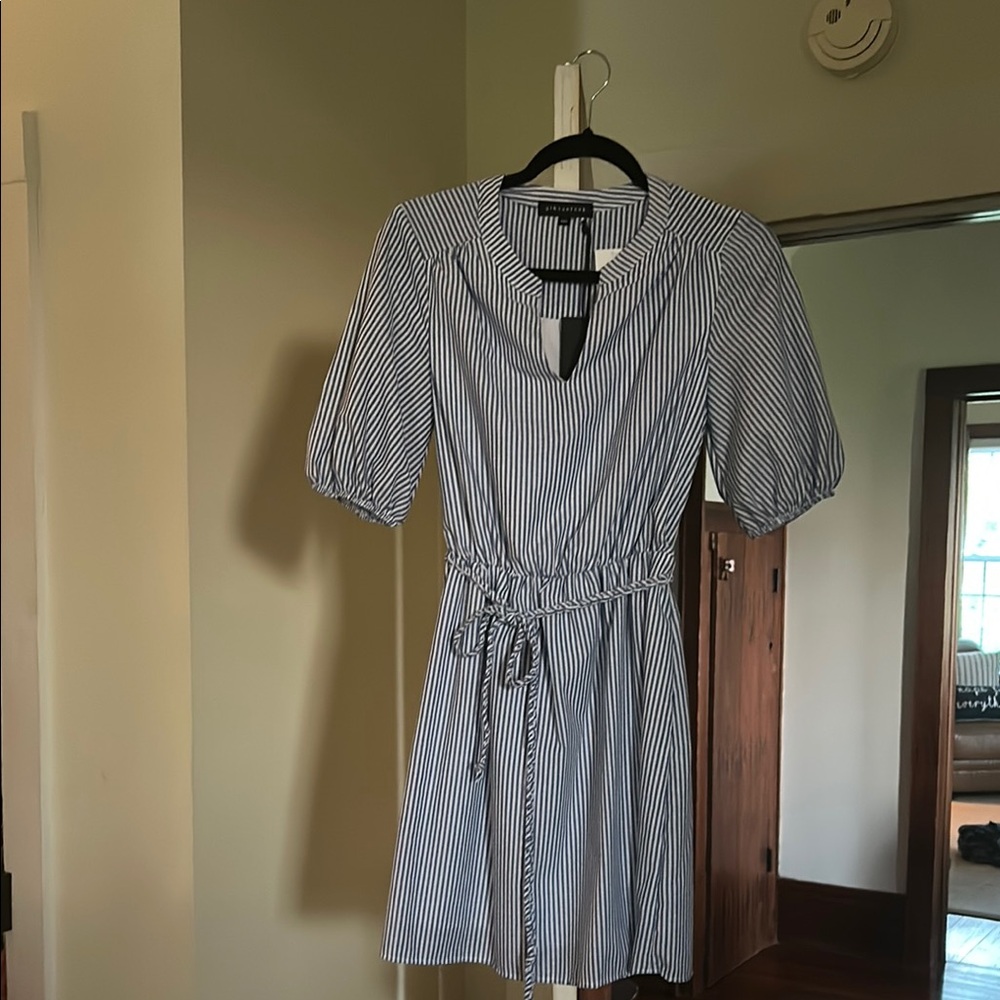 Blue Puff Sleeve V-Neck Mini Dress